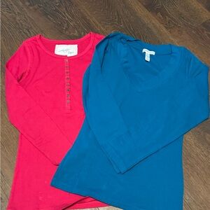 Active Basic Long Sleeve Tees Blue and Hot Pink